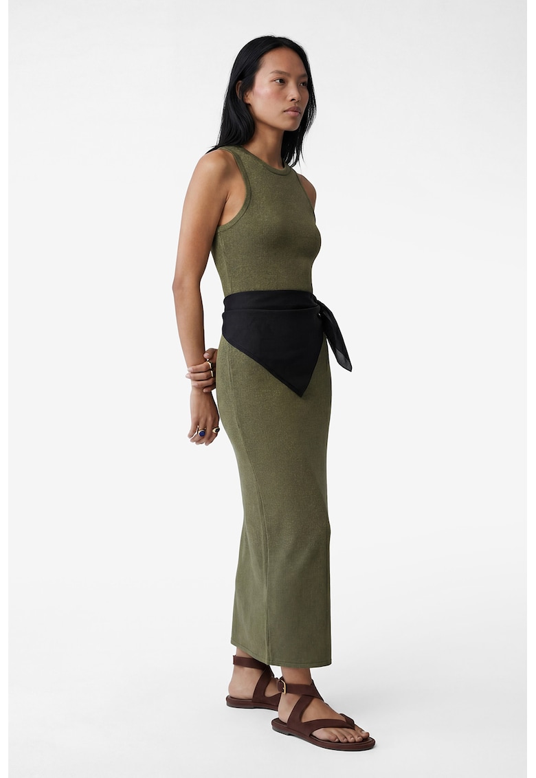 Rochie lunga cu aspect stralucitor si croiala creion - Verde sparanghel