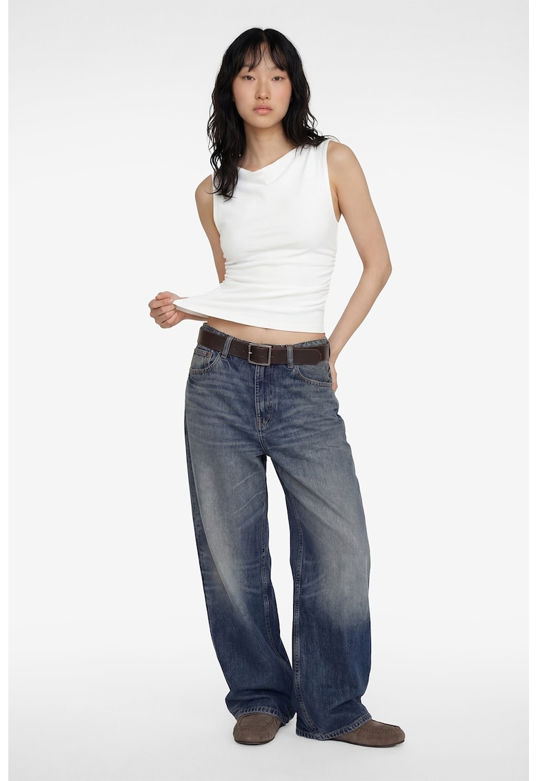 Top slim fit cu volane - Alb