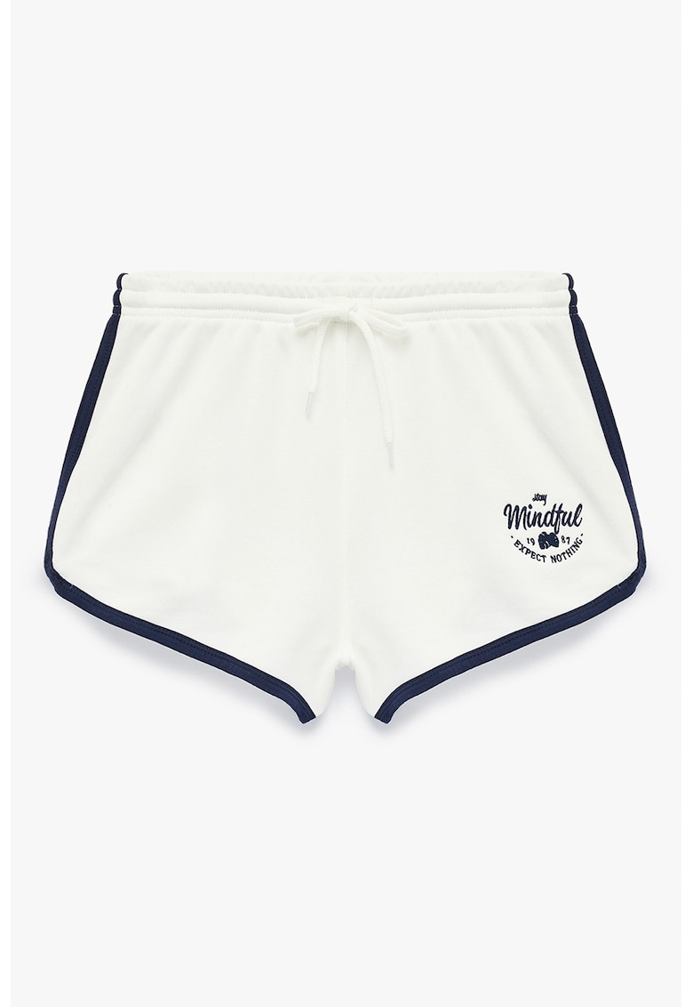 Pantaloni scurti de trening cu segmente laterale contrastante - Alb fildes/Bleumarin