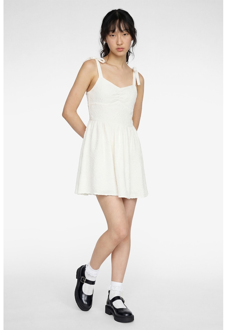 Rochie mini cu decolteu en-coeur - Alb murdar