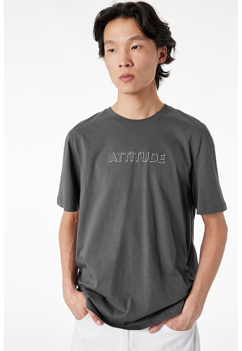 Tricou regular fit cu imprimeu text - Gri antracit