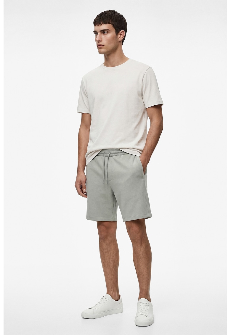 Pantaloni scurti din amestec de bumbac cu snururi - Verde pal