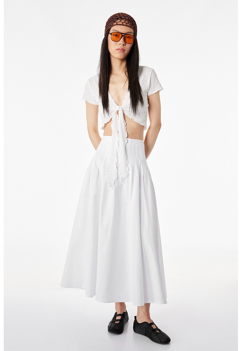 Tricou crop cu nod frontal - Alb