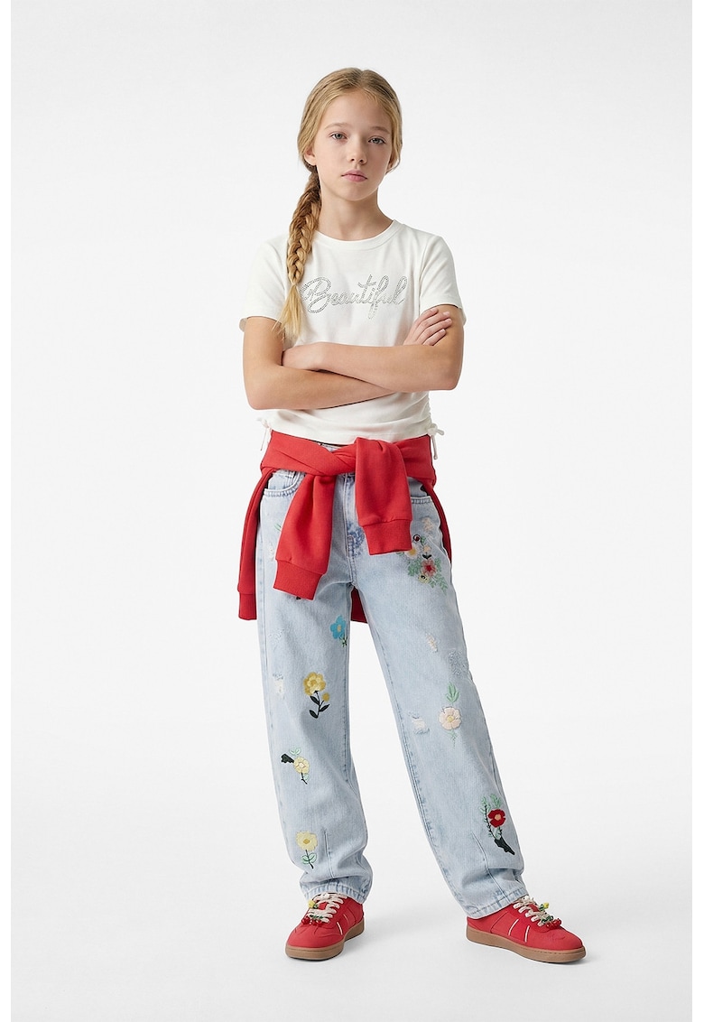 Tricou de bumbac cu strasuri - Alb murdar