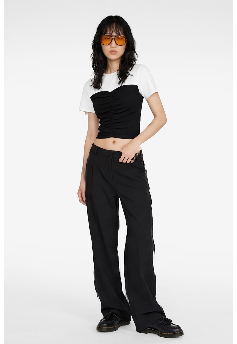 Tricou crop cu model 2 in 1 - Alb/Negru
