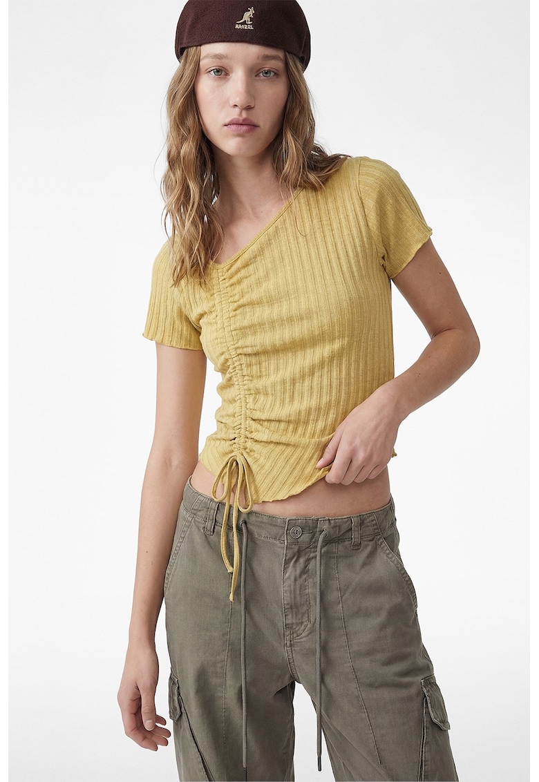 Tricou cu fronseu frontal - Galben mustar