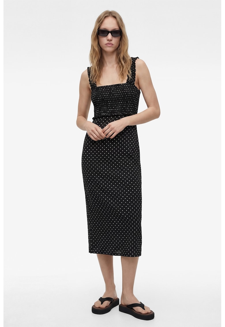 Rochie midi dreapta cu buline - Negru