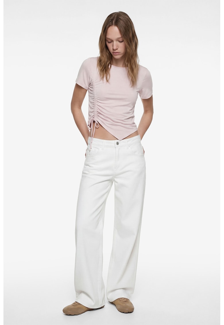 Tricou crop cu snururi laterale - Roz pal