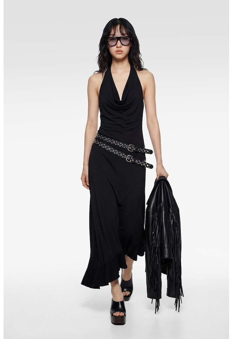 Rochie halter cu terminatie asimetrica - Negru