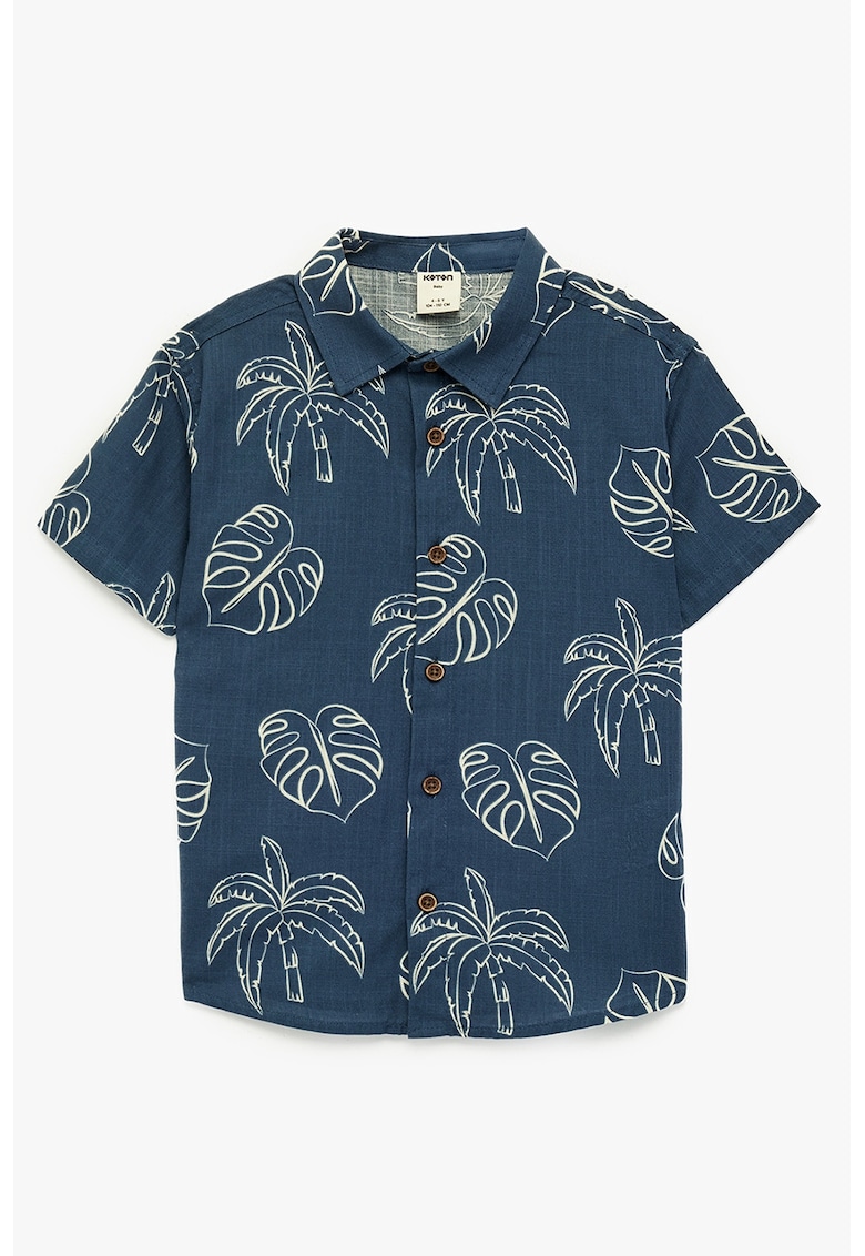 Camasa de bumbac cu model tropical - Bleumarin