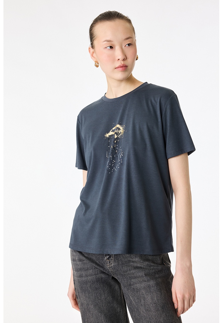 Tricou lejer cu imprimeu grafic - Gri antracit
