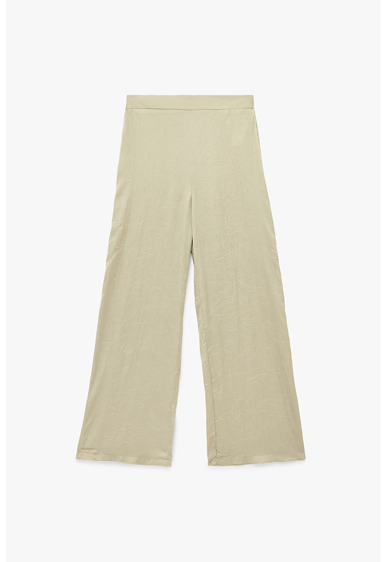 Pantaloni ampli texturati cu banda elastica pe partea din spate - Bej