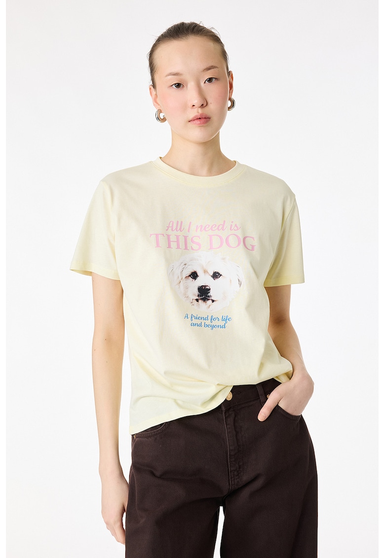 Tricou lejer cu imprimeu grafic - Bej deschis