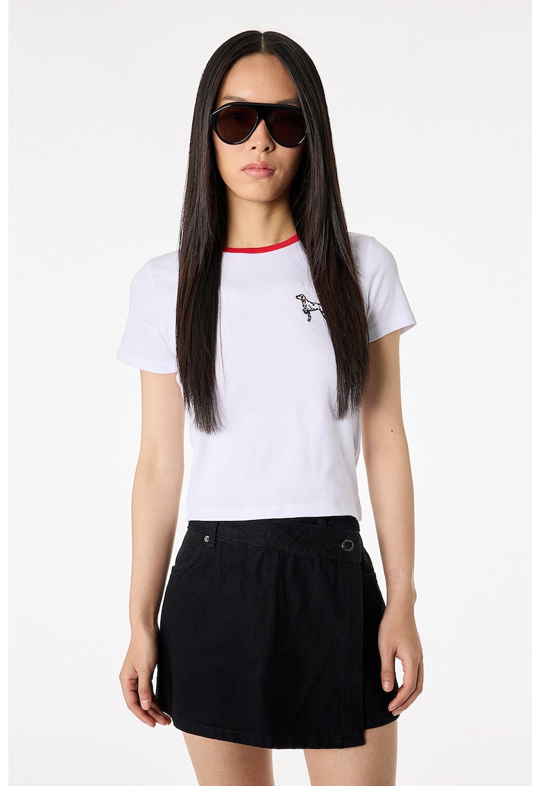 Tricou de bumbac cu decolteu la baza gatului - Alb
