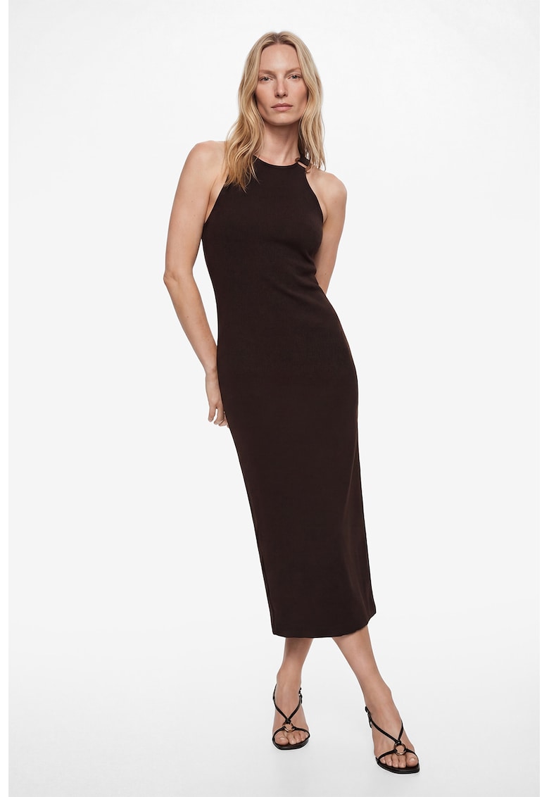 Rochie fara maneci cu detaliu metalic - Lila/Crem