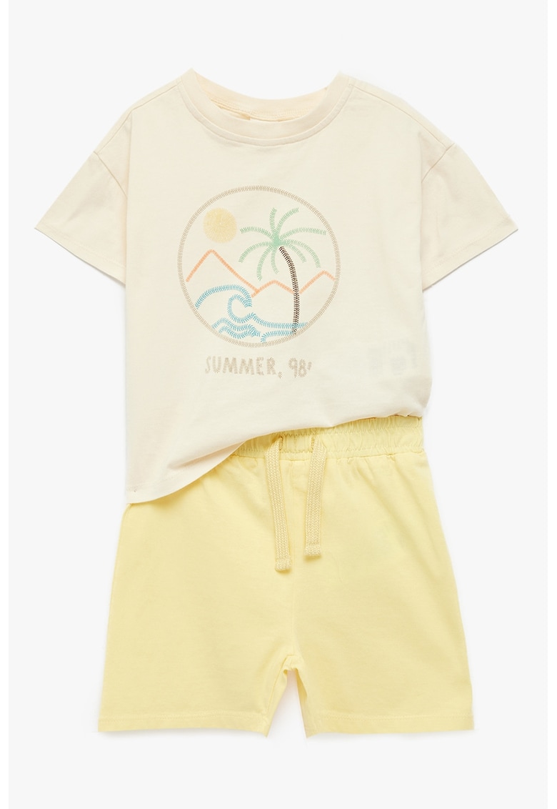Set de top de bumbac si pantaloni scurti - 2 piese - Galben/Bej deschis