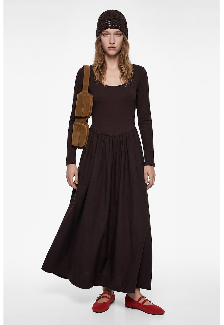 Rochie evazata maxi cu decolteu rotund - Maro inchis