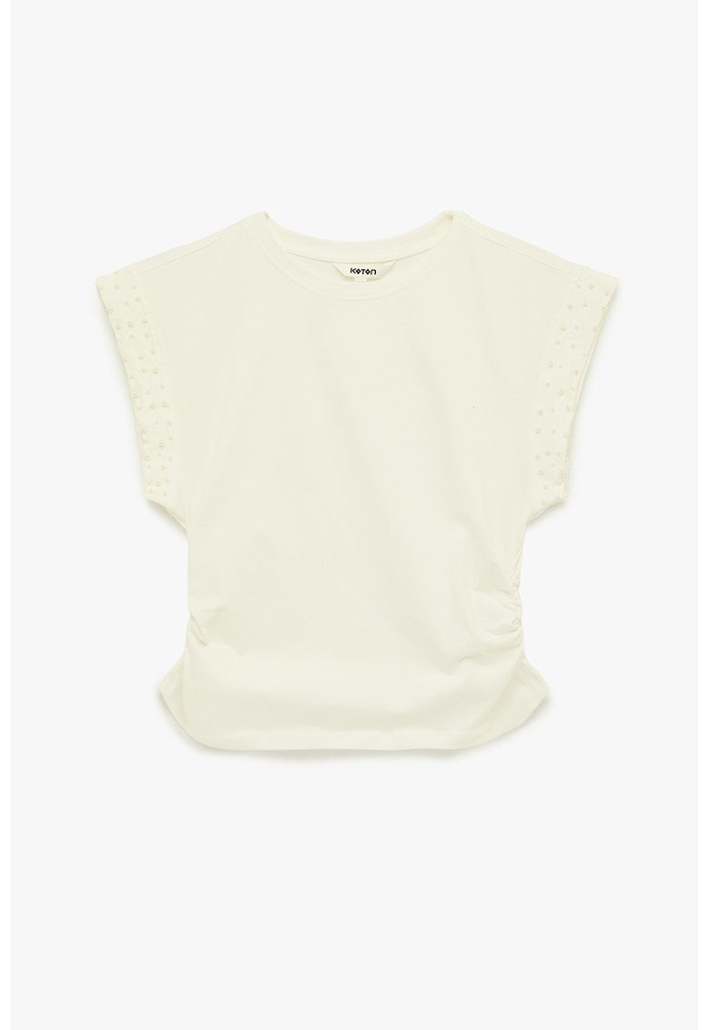 Tricou de bumbac cu aplicatii de perle sintetice - Alb
