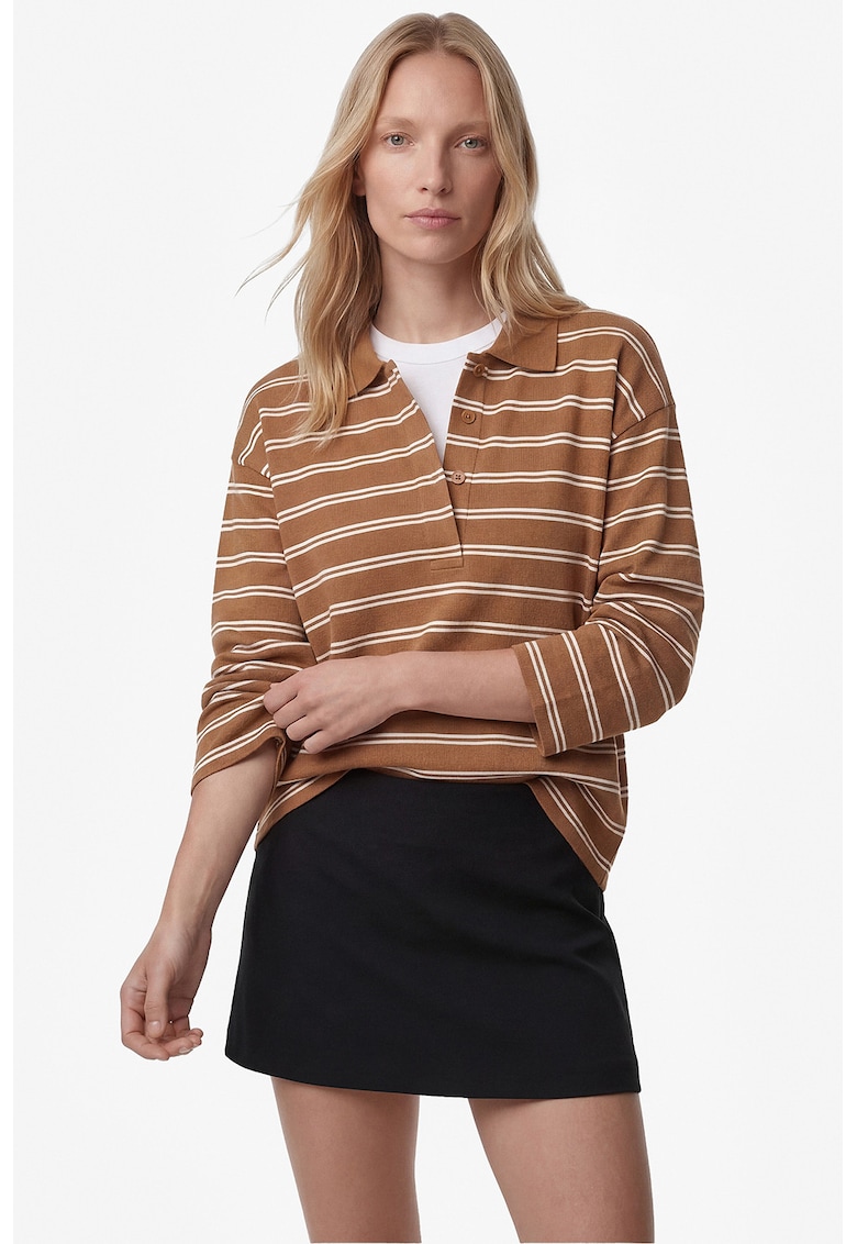 Pulover lejer cu model in dungi - Ocru
