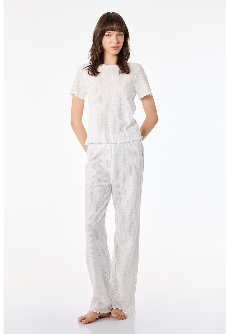 Pijama de bumbac cu buline - Alb murdar/Albastru