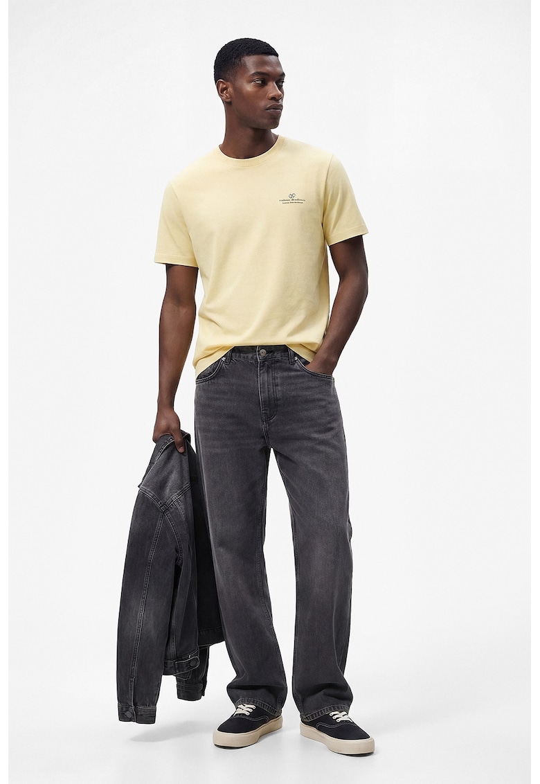 Tricou regular fit cu imprimeu pe piept - Galben