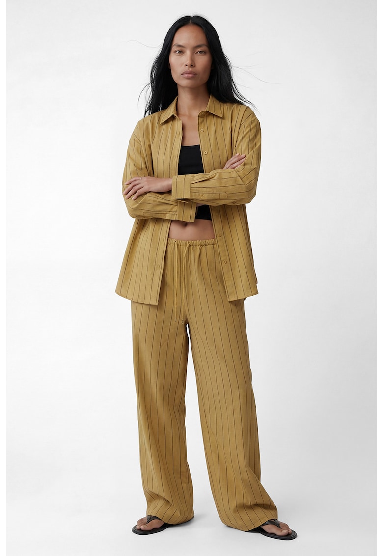 Pantaloni din amestec de modal cu dungi - Galben mustar