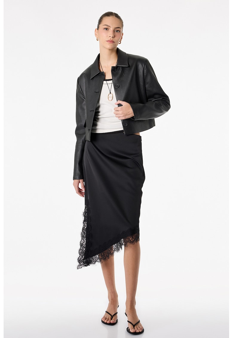Fusta midi asimetrica cu garnituri de dantela - Negru