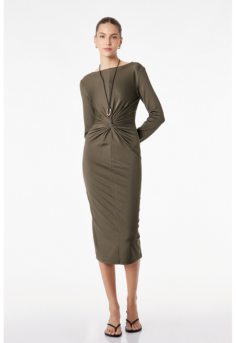 Rochie midi cu fronseuri - Verde sparanghel