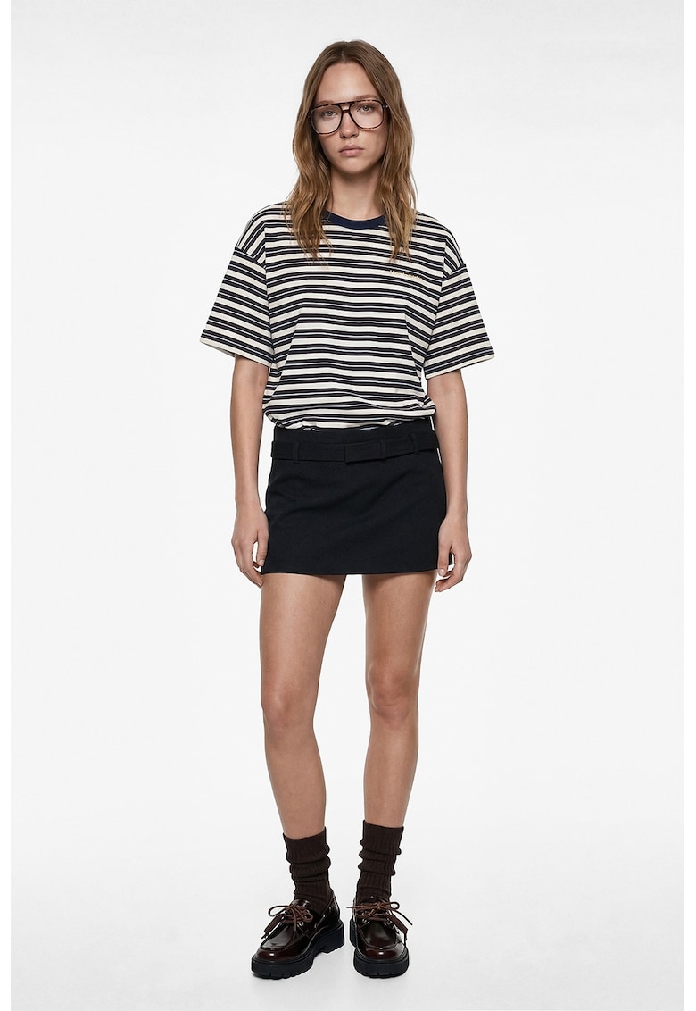 Tricou lejer de bumbac cu dungi - Maro/Bej/Bleumarin