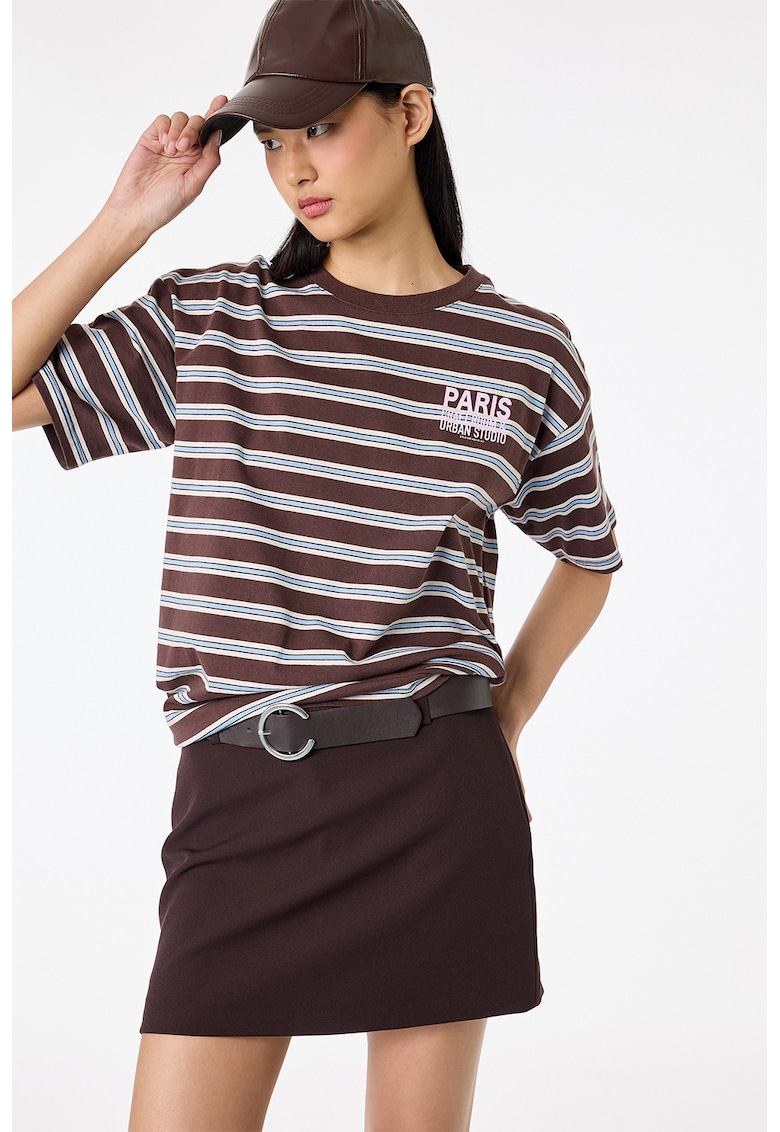 Tricou de bumbac cu dungi - Maro/Albastru