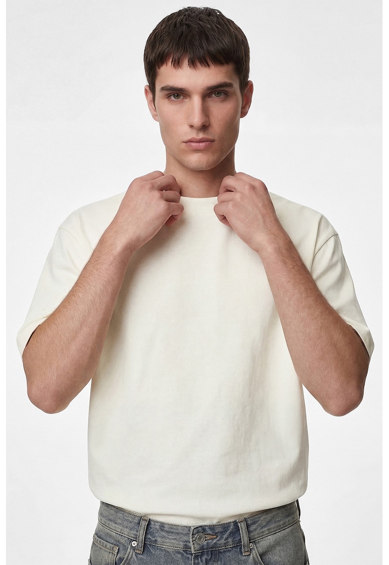 Tricou supradimensionat de bumbac - Alb fildes