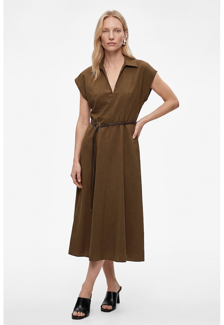 Rochie din amestec de modal cu maneci scurte - Kaki