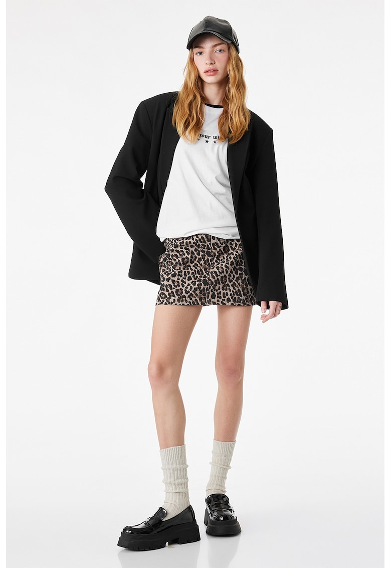 Fusta mini cu animal print - Negru/Bej
