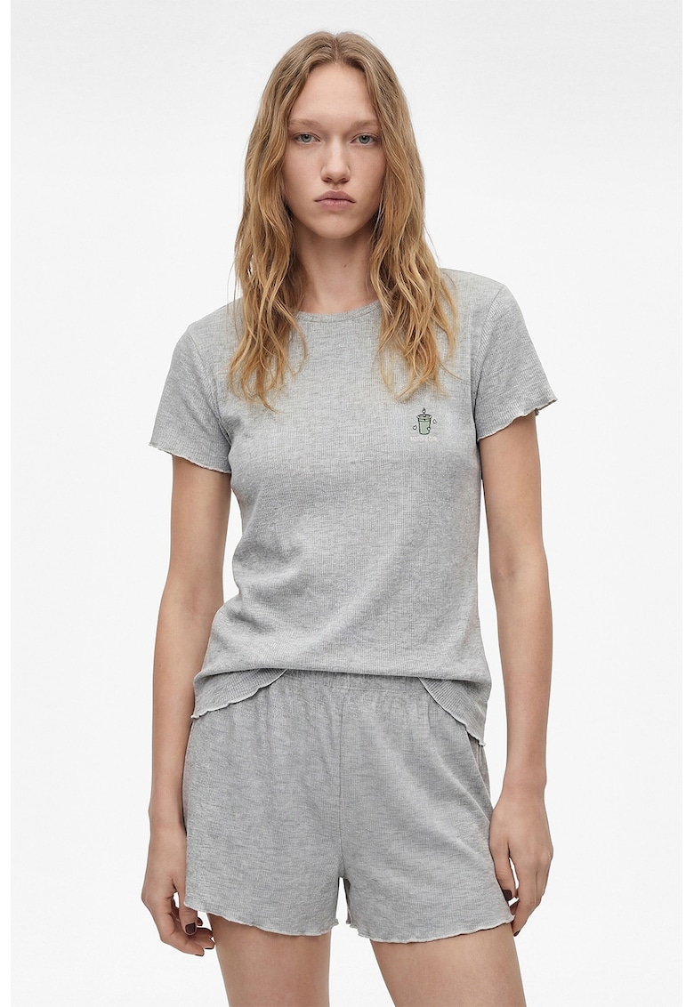 Pijama striata cu pantaloni scurti - Gri melange
