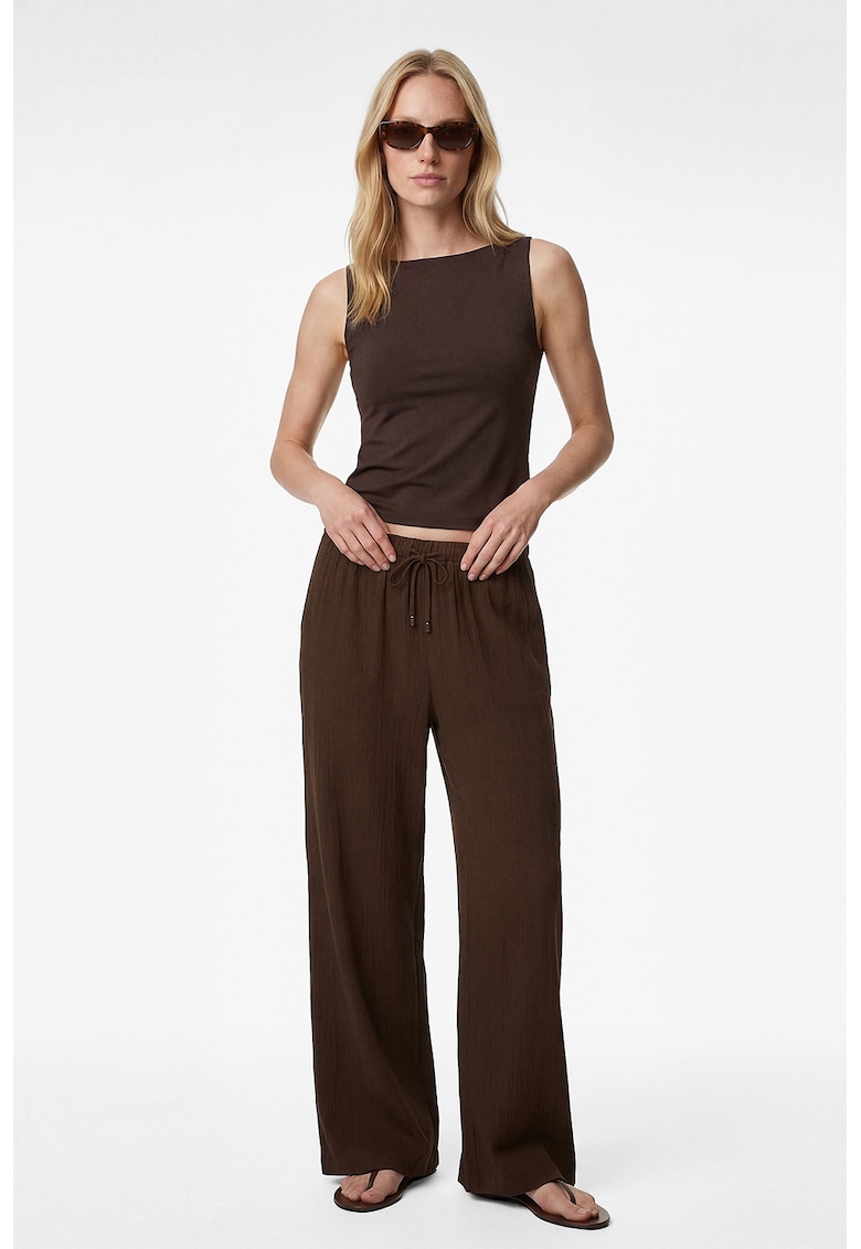 Pantaloni drepti cu snururi - Maro inchis