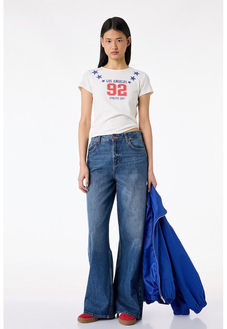 Tricou slim fit cu imprimeu - Alb murdar