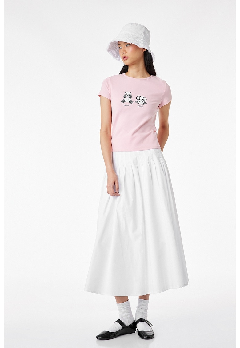 Tricou slim fit cu imprimeu ursi panda - Roz pastel