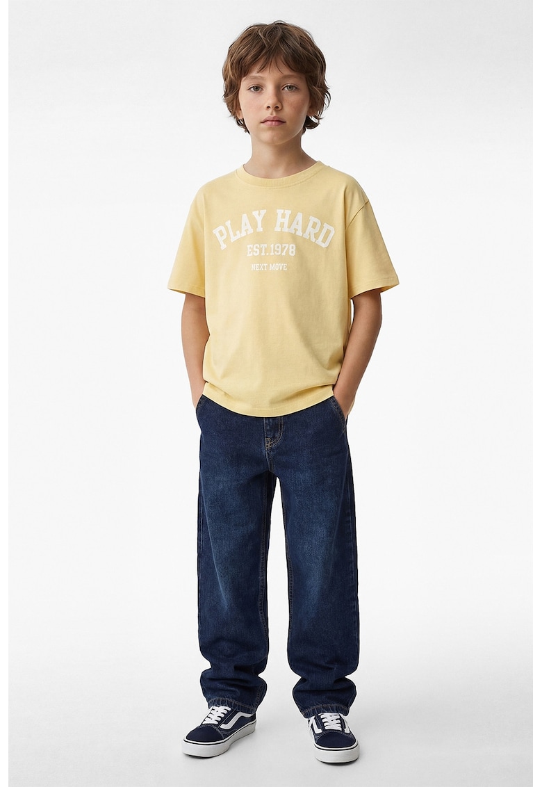 Tricou lejer cu imprimeu text - Alb/Galben