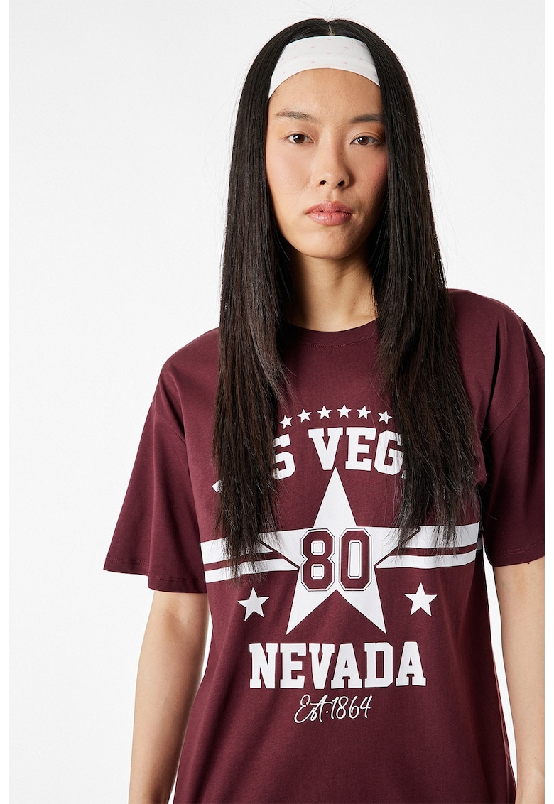Tricou lejer de bumbac cu imprimeu - Alb/Visiniu