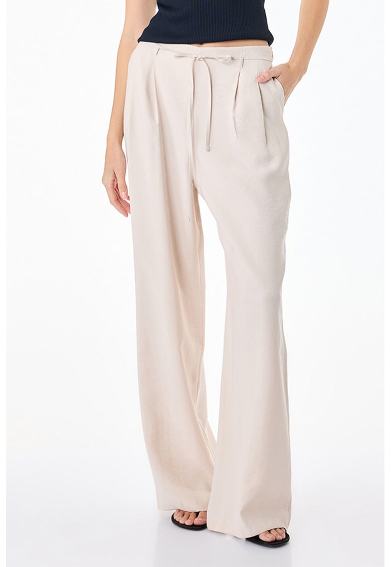 Pantaloni din amestec de modal cu croiala ampla si cordon - Negru stins