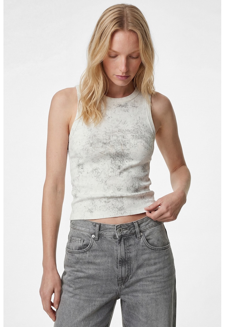 Top slim fit cu decolteu rotund - Gri deschis