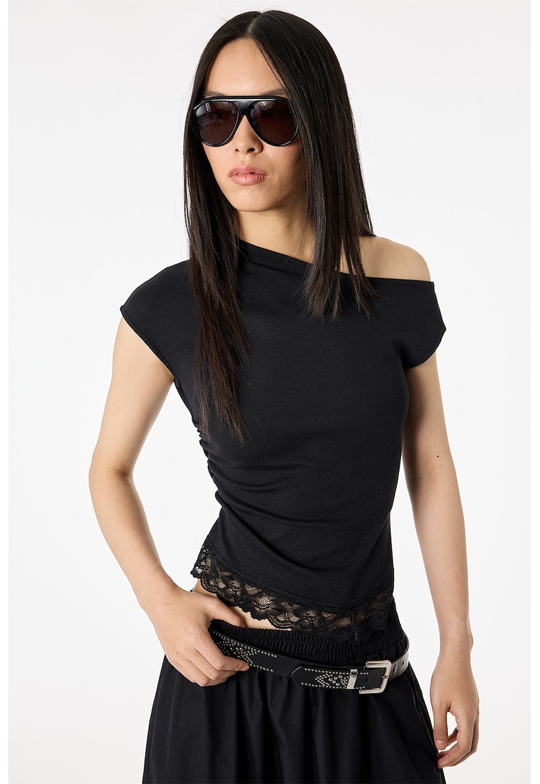 Tricou slim fit asimetric - Negru