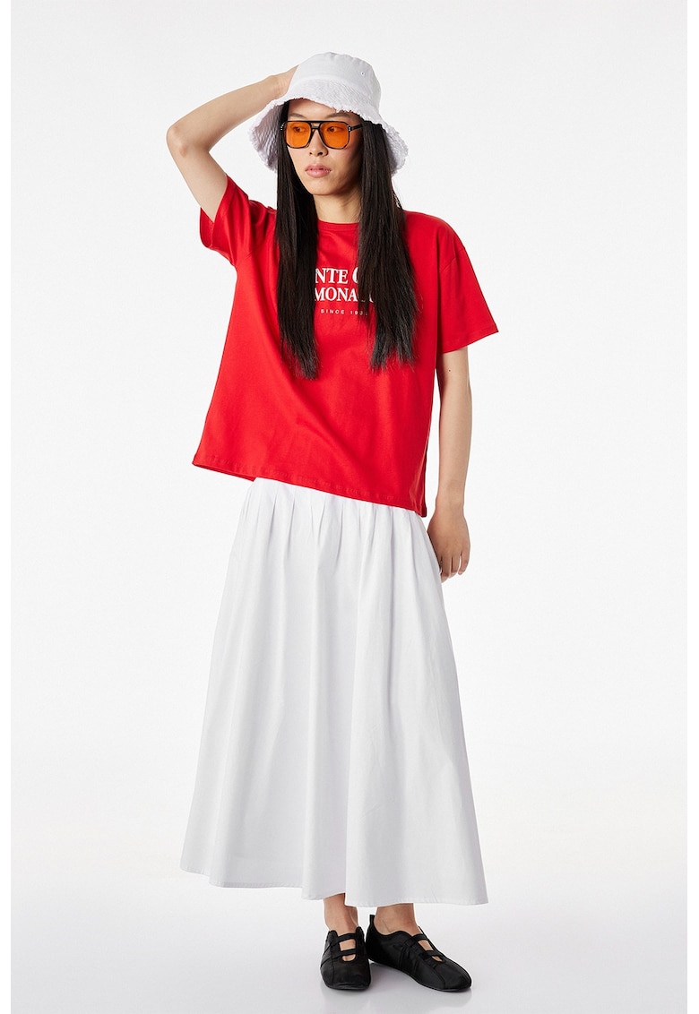 Tricou lejer cu imprimeu text - Rosu vermillion
