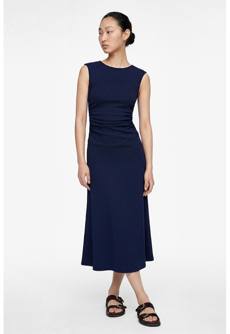 Rochie evazata fara maneci cu drapaje - Bleumarin