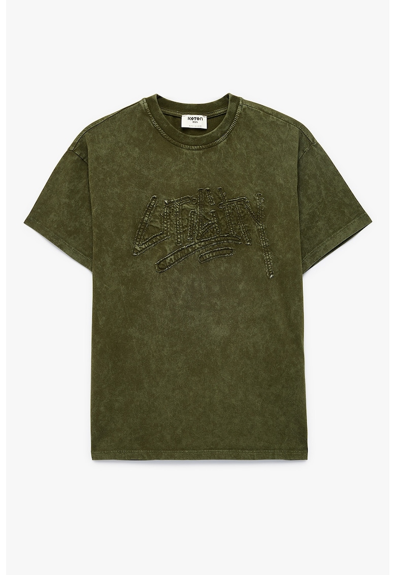Tricou de bumbac cu decolteu la baza gatului - Verde inchis