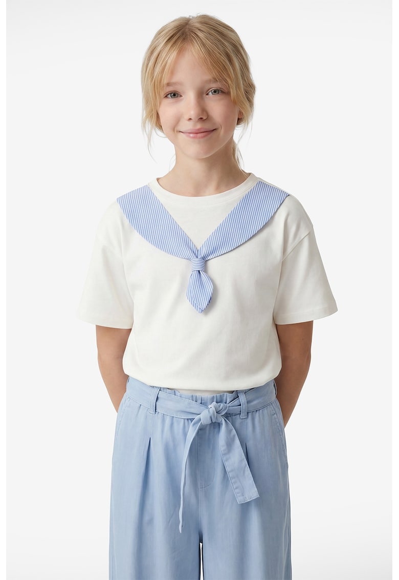 Tricou de bumbac cu aplicatie - Alb murdar/Albastru