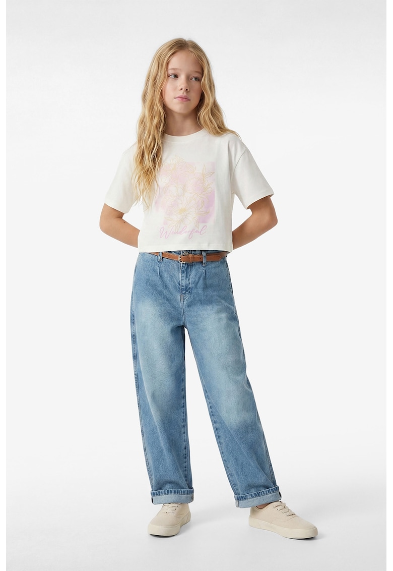 Tricou crop de bumbac cu imprimeu - Portocaliu pal/Alb murdar