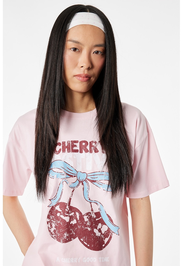 Tricou cu imprimeu grafic - Roz deschis