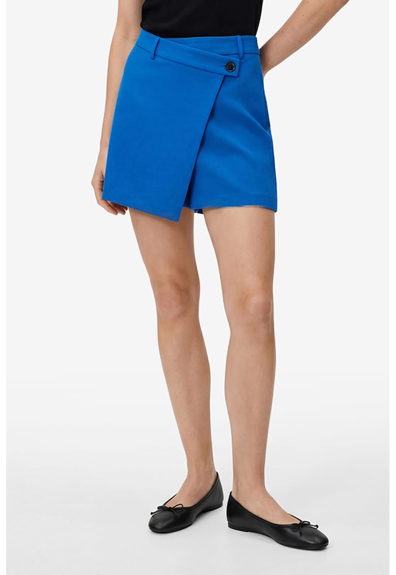 Fusta-pantalon uni cu anouri pentru curea - Albastru