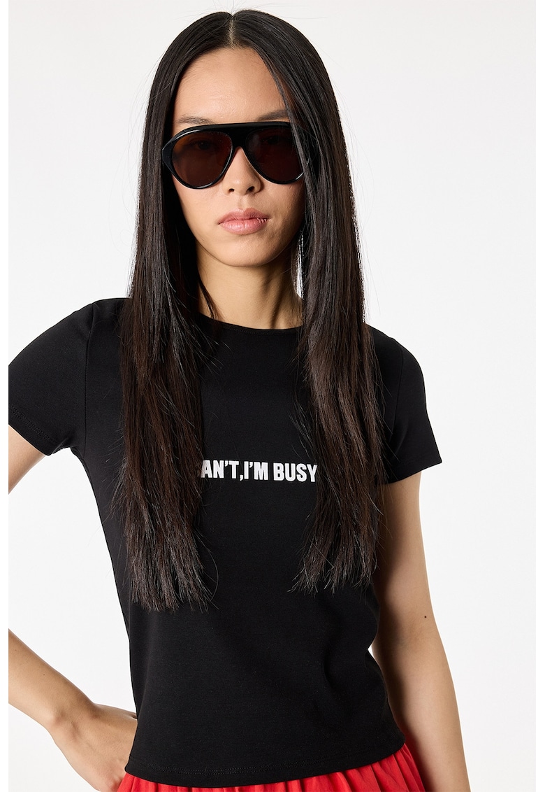 Tricou slim fit cu imprimeu - Negru